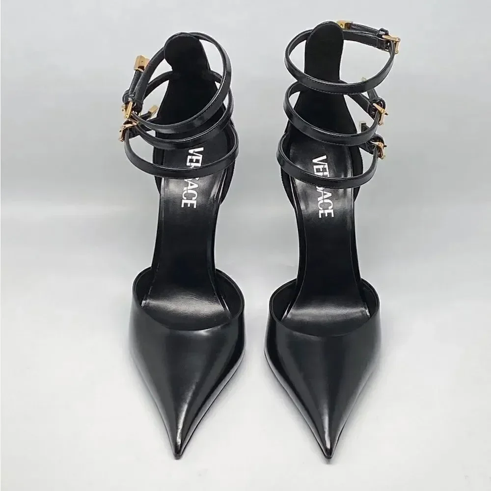 Versace Pin Point Leather Ankle Strap Pumps